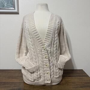 Moda International Cream Cable Knit Button-Up Cardigan Sweater Medium